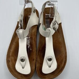 Naot Leather Thong Flat Sandals White Brown Buckles Womens Size 37 US 6 Boho